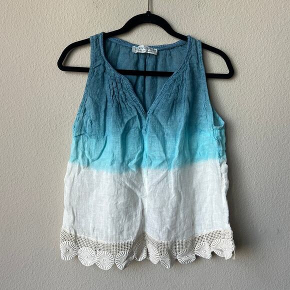 Haris Cotton Tops - SOLD!!! Haris Cotton Linen Dip Dye Tank Top Size Small